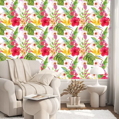 Tapete Aquarell tropischen Blumenmuster