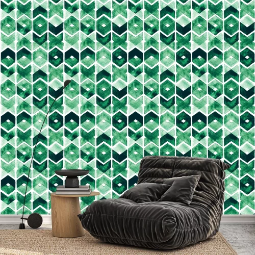 Tapete Grünes Aquarellmotiv mit Streifen