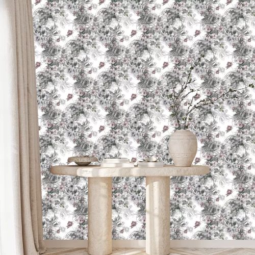 Tapete Aquarellmalerei von Blatt und Blumen, nahtlose Muster auf weißem Hintergrund