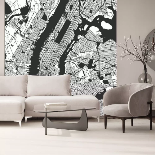 Sticker Karte von Manhattan, New York City in Schwarzweiß