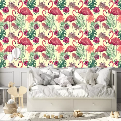 Tapete Rosa Flamingos im Vintage-Stil