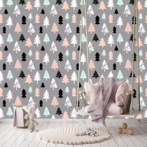 Tapete Wintermuster mit Weihnachtsbäumen