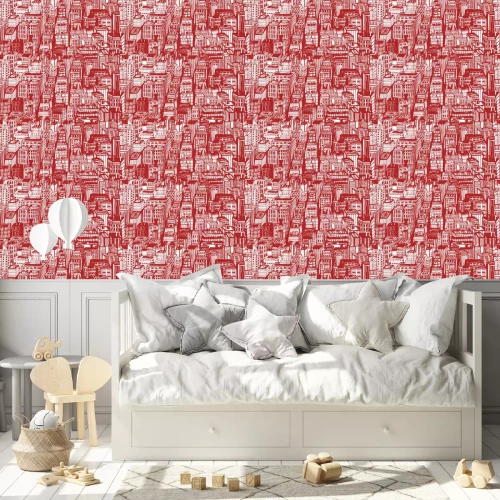 Tapete Hand gezeichnet nahtlose Muster mit großen Stadt New York. Vector Vintage Illustration mit NYC-Architektur, Wolkenkratzer, Megapolis, Gebäude, Innenstadt.