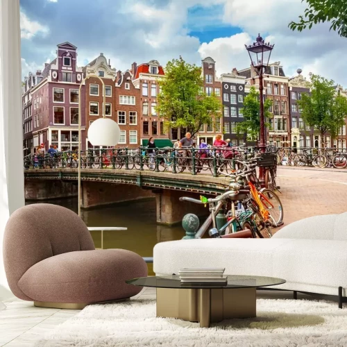 Fototapete Brücke mit Fahrrädern in Amsterdam