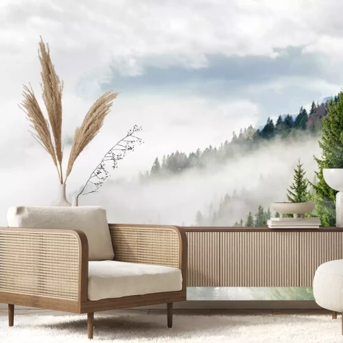 Fototapete Blick auf Berge im Nebel