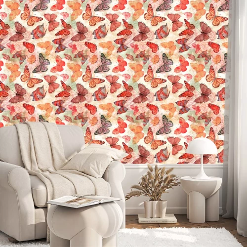 Tapete Bunte Schmetterlinge in Orangetönen