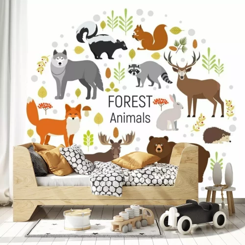 Sticker Waldtiere in einer Illustration mit Inschrift