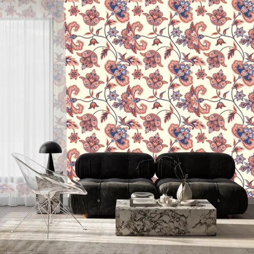 Tapete Blumenmuster. Flourish Retro-Hintergrund. Zweig mit fantastischen Blumen und Blätter