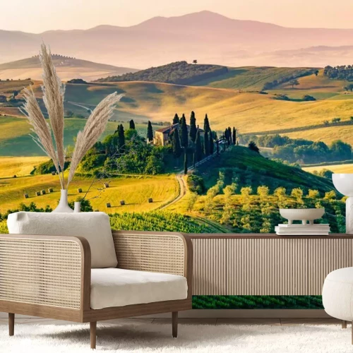 Fototapete Toskanischer Hügel mit italienischem Anwesen