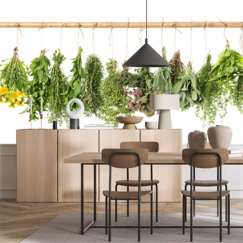 Fototapete Bündel frischer grüner Kräuter auf einem Zweig