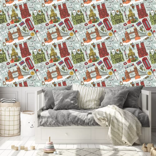 Tapete London Winter Wahrzeichen nahtlose pattern.Colored Doodles