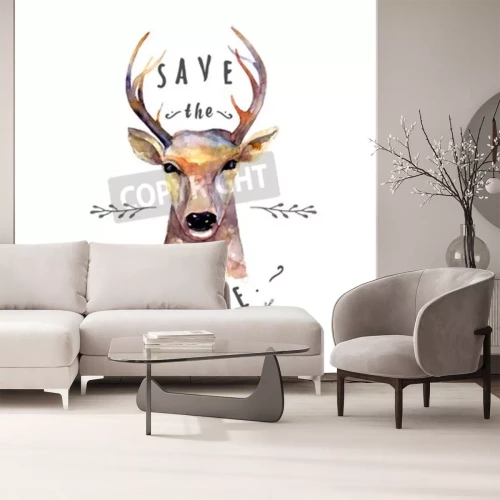 Sticker Waldtiere Hirschkopf Aquarell Grundfarben