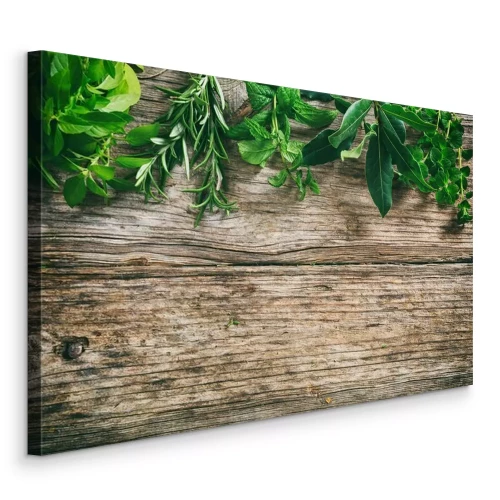 Bild Vielzahl von Kräutern auf Holzuntergrund