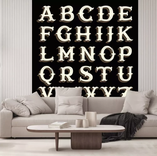 Sticker Dekoratives weißes Alphabet auf schwarzem Hintergrund