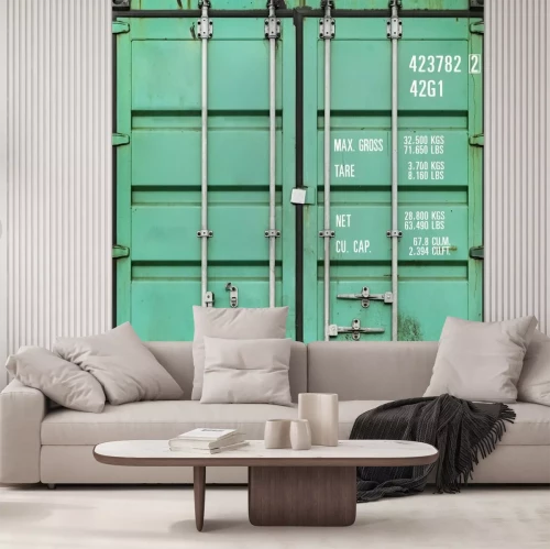 Fototapete Metallmauer grüner Container