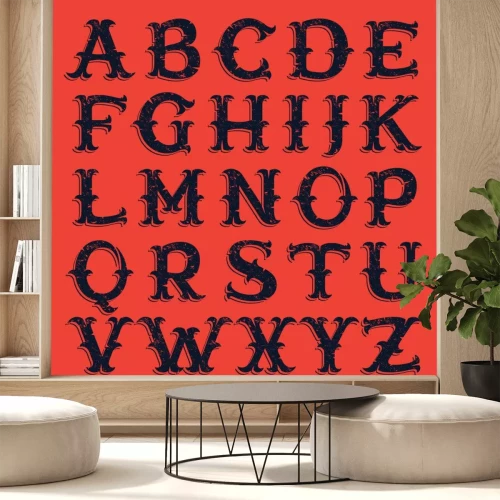 Sticker Schwarzes Alphabet auf rotem Hintergrund