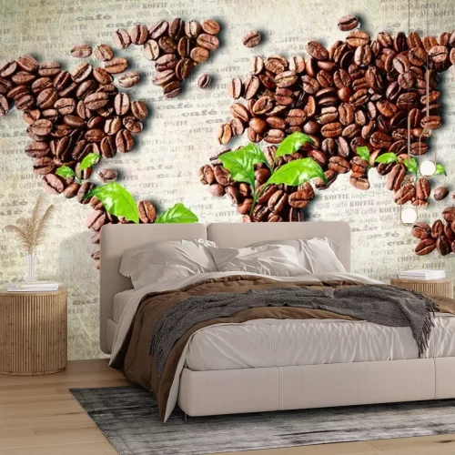 Fototapete Weltkarte aus Kaffeebohnen