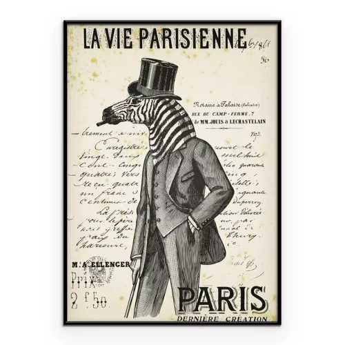 Poster Zebra in einem eleganten Retro-Outfit