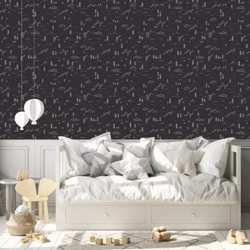 Tapete Berge schwarz und weiß minimal