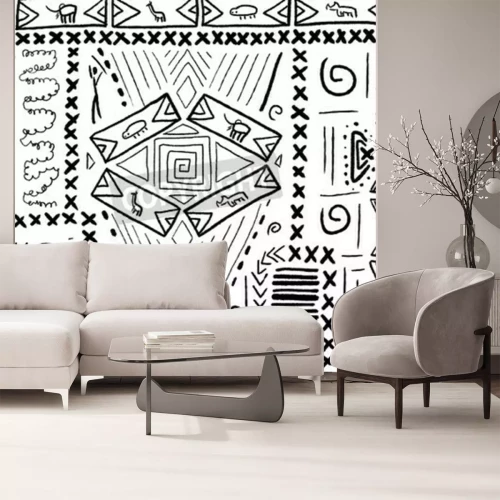 Fototapete Schwarz-weißes Muster afrikanisch