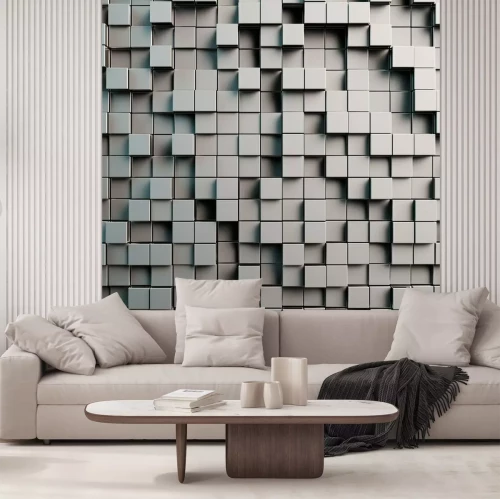 Fototapete Grauer 3D Hintergrund mit Würfeln