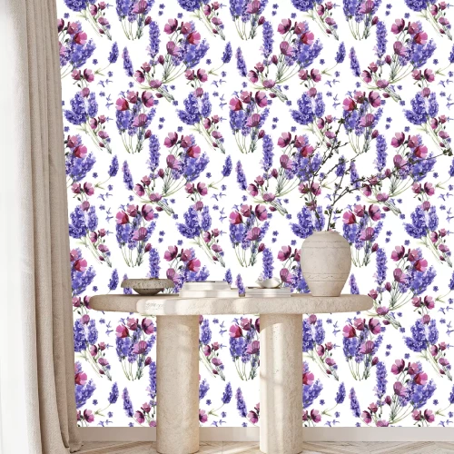 Tapete Wildflower Lavendel Blumenmuster in einem Aquarell-Stil isoliert.
