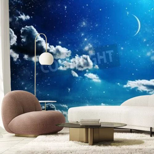 Fototapete Nachthimmel mit Mond und Sternen