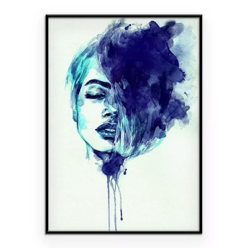 Poster Blaue Aquarellmalerei eines Mädchengesichts
