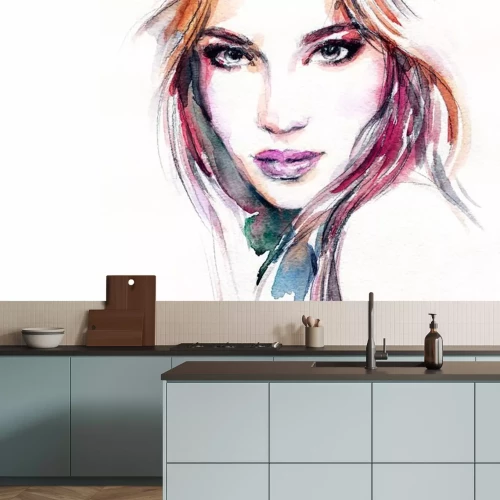 Sticker Frau Porträt. Art und Weiseabbildung. Aquarellmalerei