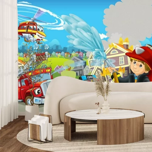 Fototapete Ein Einsatzfahrzeug im Stil einer Kinderzeichnung