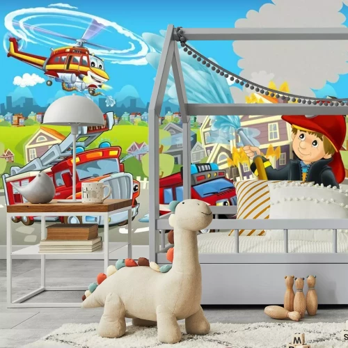 Fototapete Ein Einsatzfahrzeug im Stil einer Kinderzeichnung