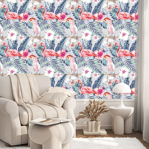 Tapete Orchidee Hibiscus Flamingo Papagei Muster Licht