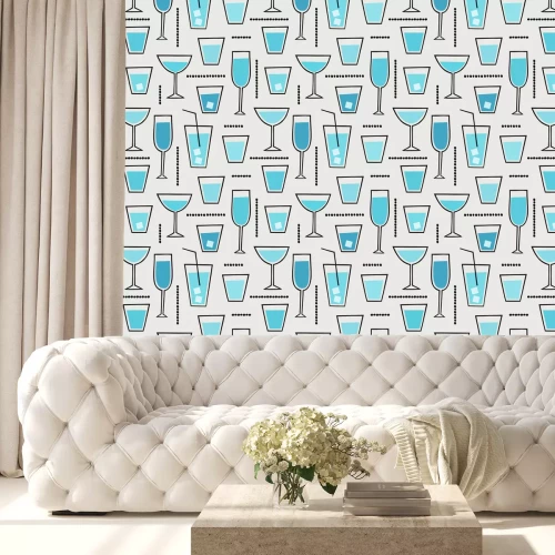 Tapete Moderne nahtlose Muster mit Cocktail Getränke in blau, schwarz und Sahne.