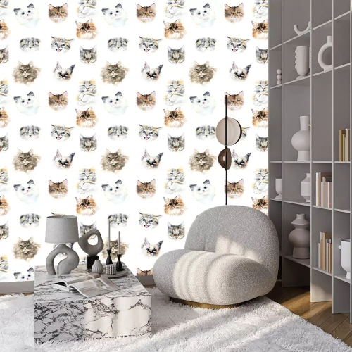 Tapete Design mit Köpfen von kleinen Katzen