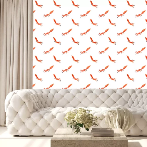 Tapete Laufende schlaue Füchse auf weißem Hintergrund