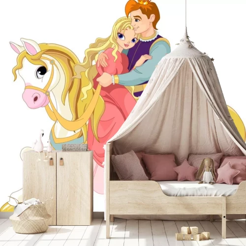 Sticker Romantisches Paar auf weißem Pferd