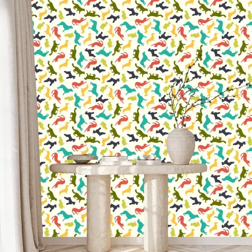 Tapete Bunte Silhouetten von Hündchen
