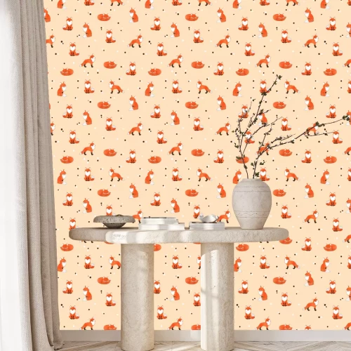 Tapete Orangefarbene Füchse auf Puderhintergrund