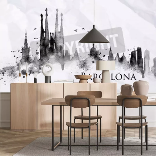 Fototapete Skyline von Barcelona in Aquarell