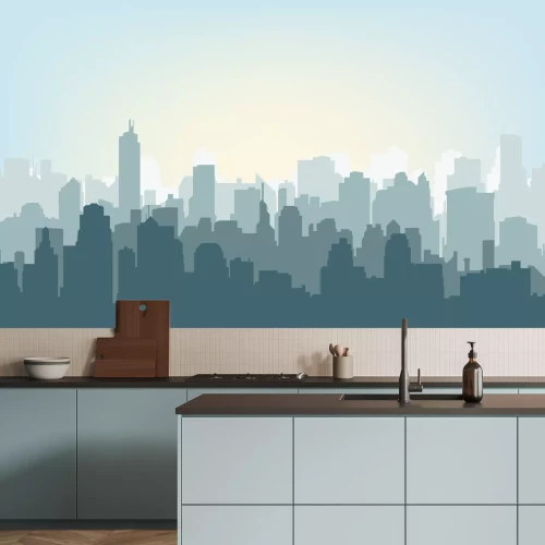 Fototapete Graphische blaue Skyline