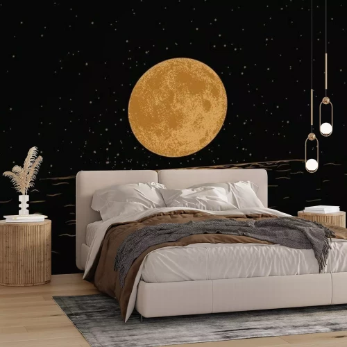 Fototapete Mond über einem Meer mit Lichtspiegelung im Wasser