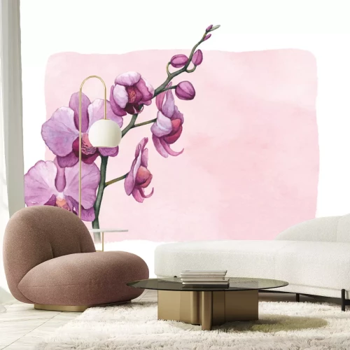 Sticker Aquarell Orchideenblüten auf rosa Hintergrund
