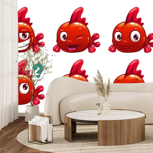 Sticker Fische runder roter Fisch macht Gesichter