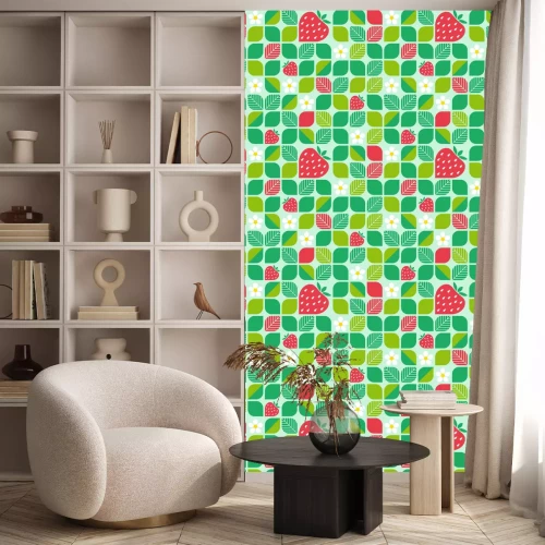 Tapete Geometrische Blumen und Erdbeerblätter