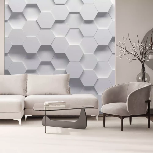 Fototapete Weiß-graue sechseckige 3D-Panels