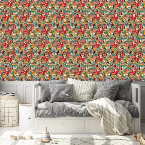 Tapete Bunte Cartoon-Eulen