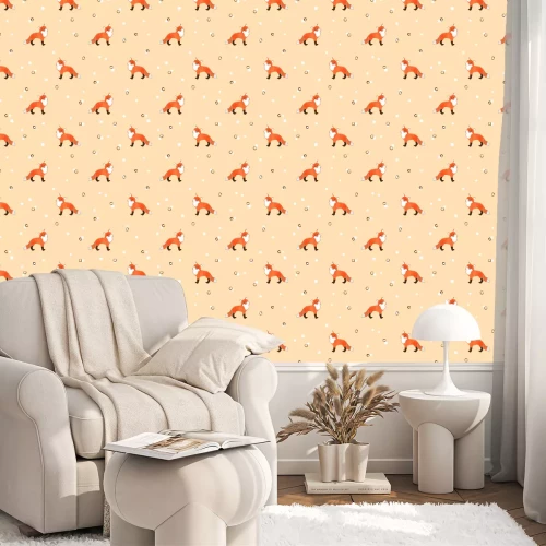 Tapete Kleine Füchse auf gepunktetem Hintergrund