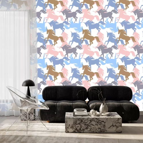 Tapete Bunte Silhouetten von Einhörnern