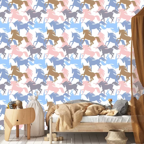 Tapete Bunte Silhouetten von Einhörnern