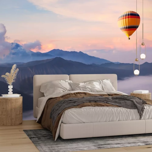Sticker Berglandschaft mit Heißluftballon
